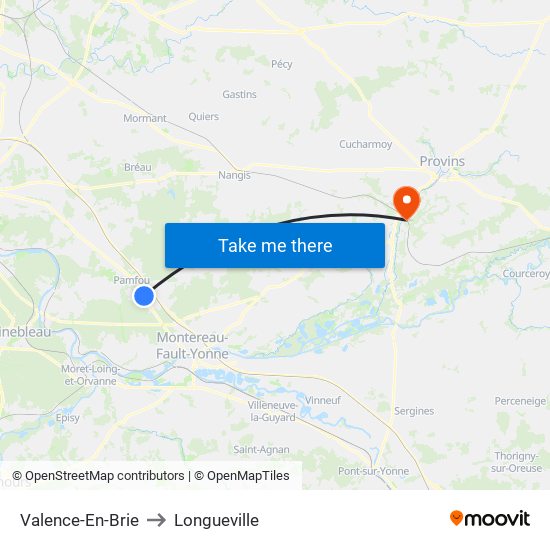 Valence-En-Brie to Longueville map