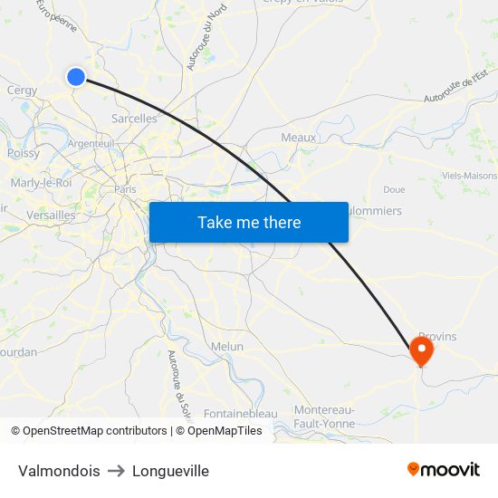 Valmondois to Longueville map