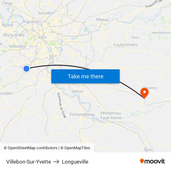 Villebon-Sur-Yvette to Longueville map