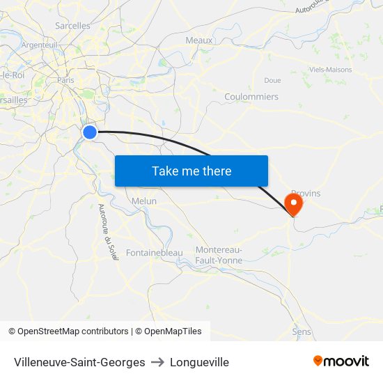 Villeneuve-Saint-Georges to Longueville map