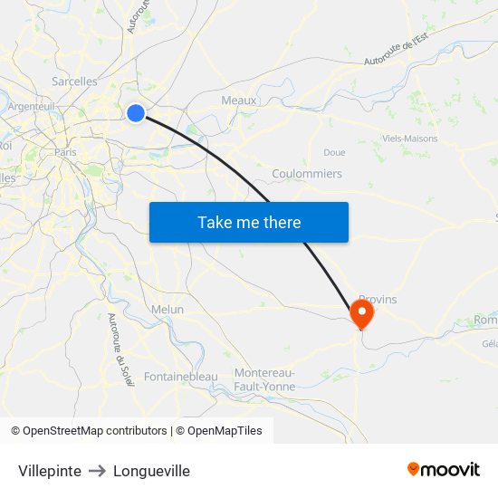 Villepinte to Longueville map