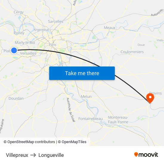 Villepreux to Longueville map