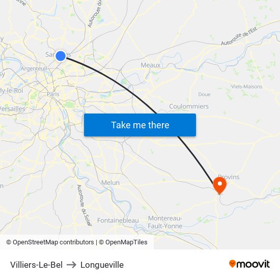 Villiers-Le-Bel to Longueville map