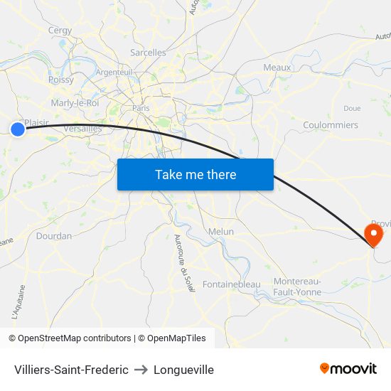 Villiers-Saint-Frederic to Longueville map
