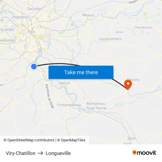 Viry-Chatillon to Longueville map