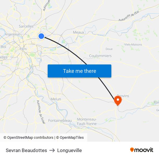 Sevran Beaudottes to Longueville map