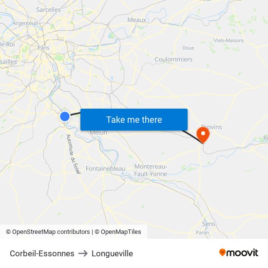 Corbeil-Essonnes to Longueville map