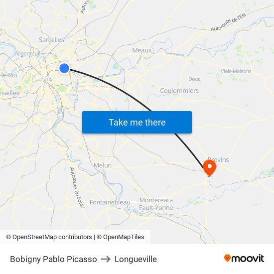 Bobigny Pablo Picasso to Longueville map