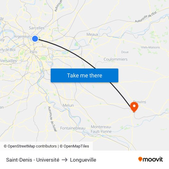 Saint-Denis - Université to Longueville map