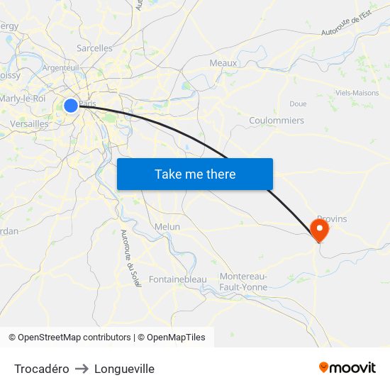 Trocadéro to Longueville map