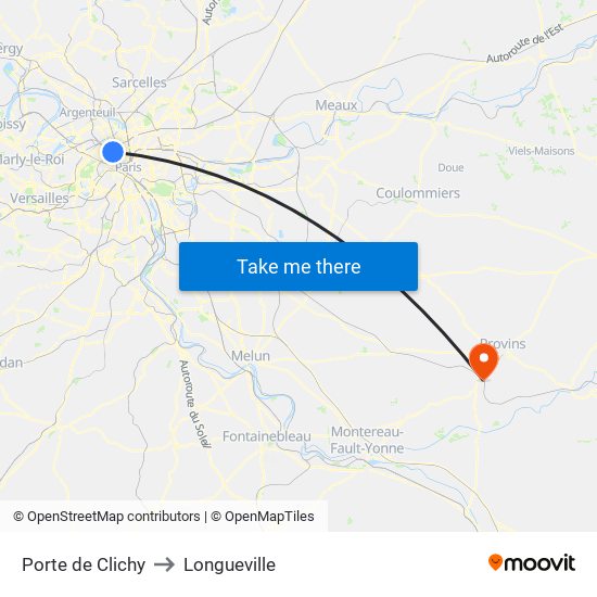 Porte de Clichy to Longueville map