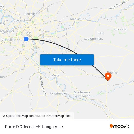 Porte D'Orléans to Longueville map