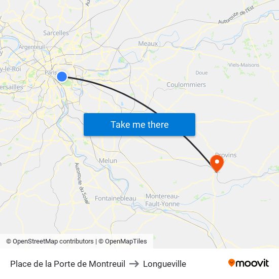 Place de la Porte de Montreuil to Longueville map