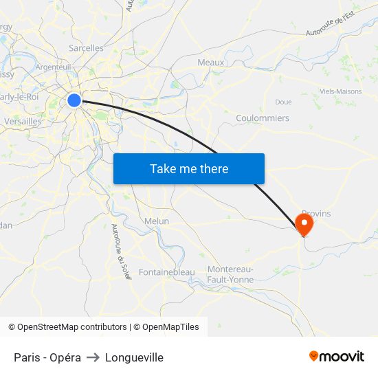 Paris - Opéra to Longueville map