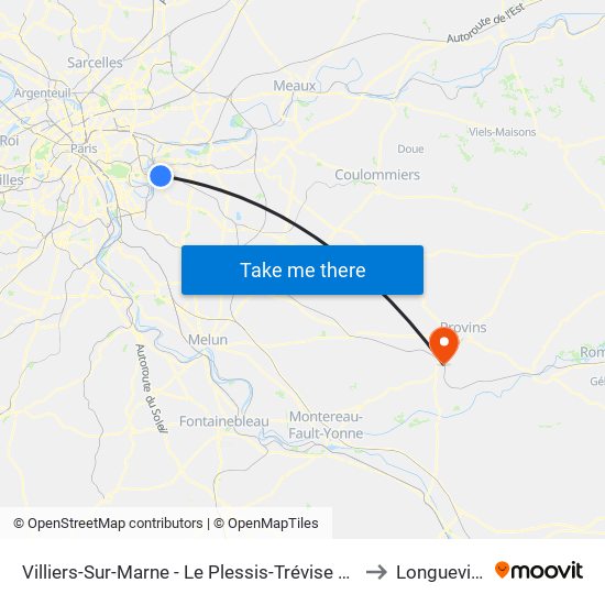 Villiers-Sur-Marne - Le Plessis-Trévise RER to Longueville map