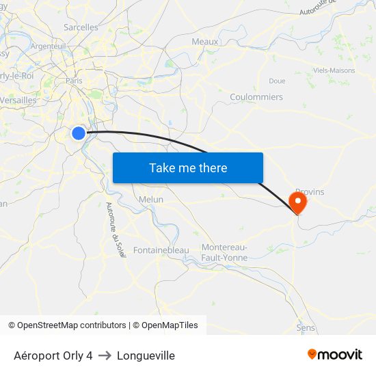 Aéroport Orly 4 to Longueville map