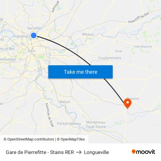 Gare de Pierrefitte - Stains RER to Longueville map