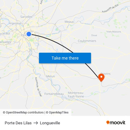 Porte Des Lilas to Longueville map