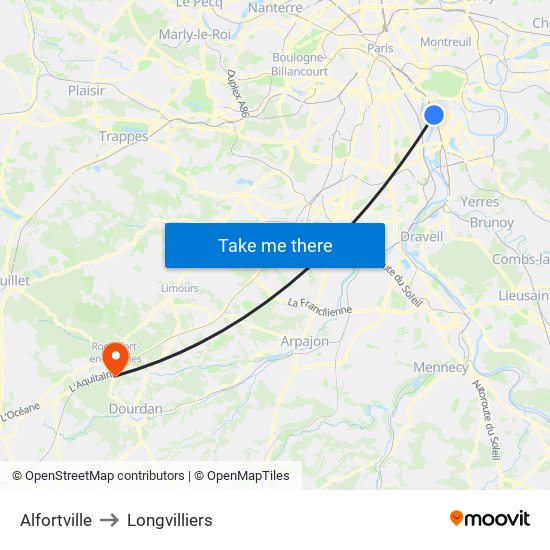 Alfortville to Longvilliers map