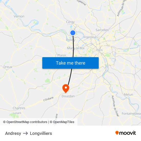 Andresy to Longvilliers map