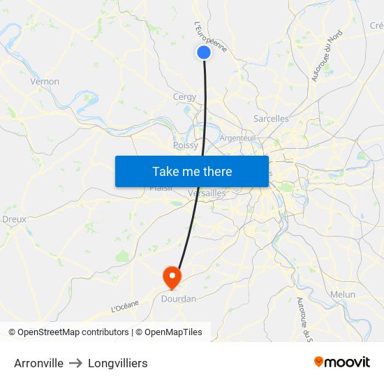 Arronville to Longvilliers map