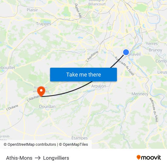 Athis-Mons to Longvilliers map