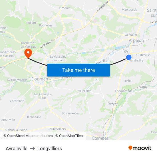 Avrainville to Longvilliers map