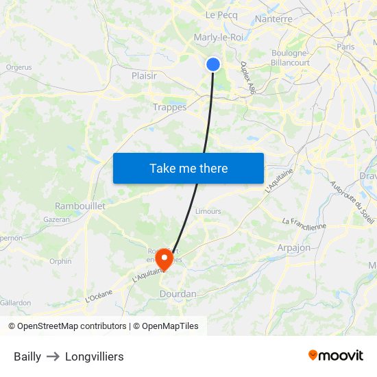 Bailly to Longvilliers map