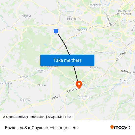 Bazoches-Sur-Guyonne to Longvilliers map