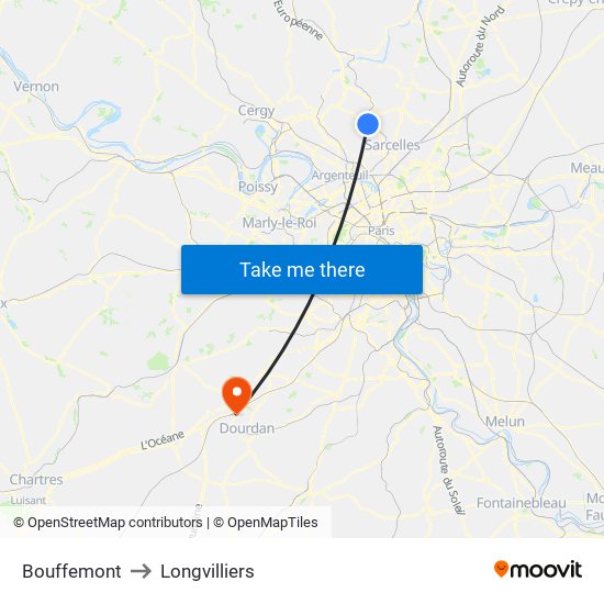 Bouffemont to Longvilliers map