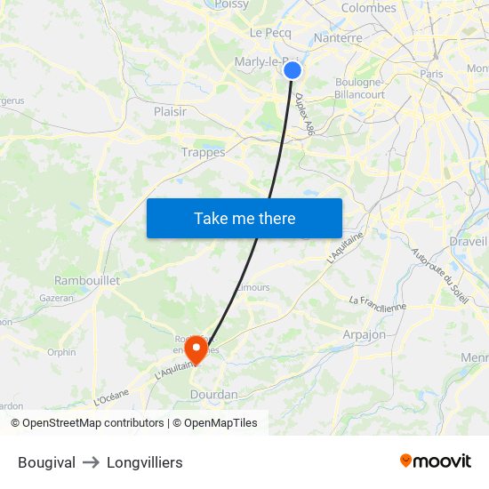 Bougival to Longvilliers map