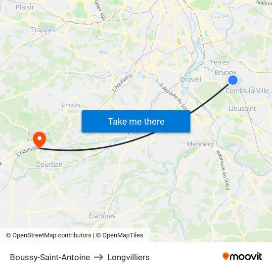 Boussy-Saint-Antoine to Longvilliers map
