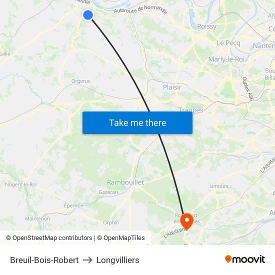 Breuil-Bois-Robert to Longvilliers map