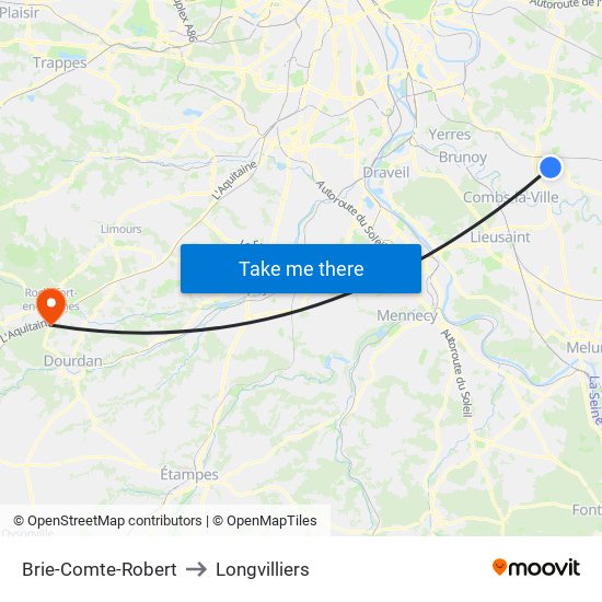 Brie-Comte-Robert to Longvilliers map