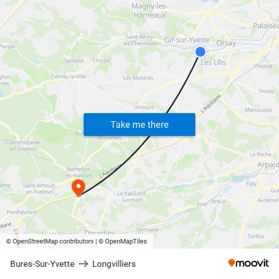 Bures-Sur-Yvette to Longvilliers map