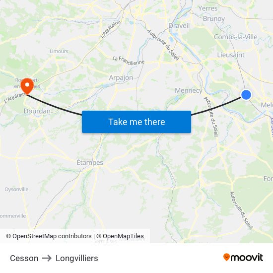 Cesson to Longvilliers map