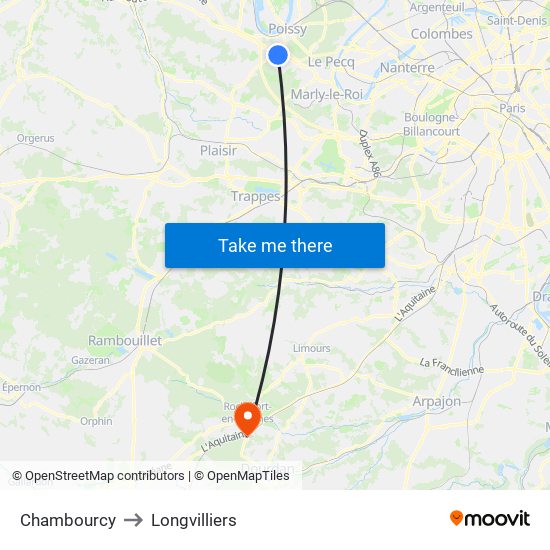Chambourcy to Longvilliers map