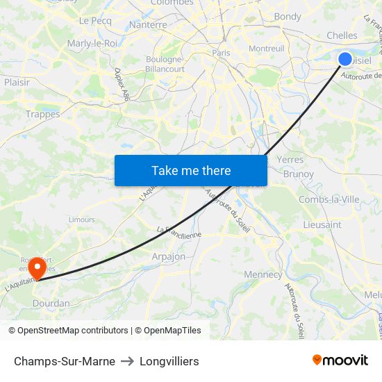 Champs-Sur-Marne to Longvilliers map