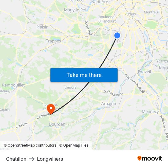 Chatillon to Longvilliers map