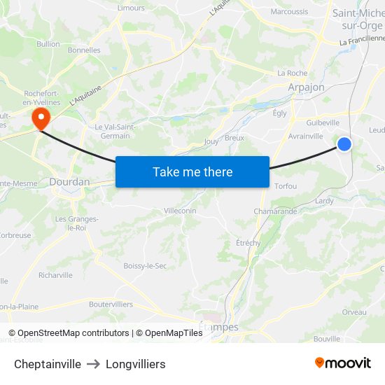 Cheptainville to Longvilliers map