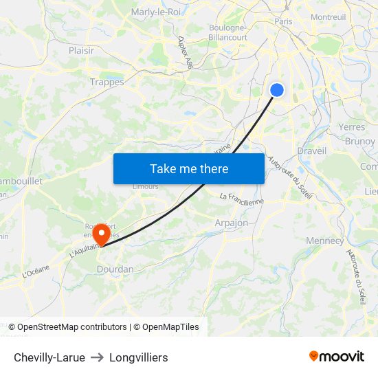 Chevilly-Larue to Longvilliers map