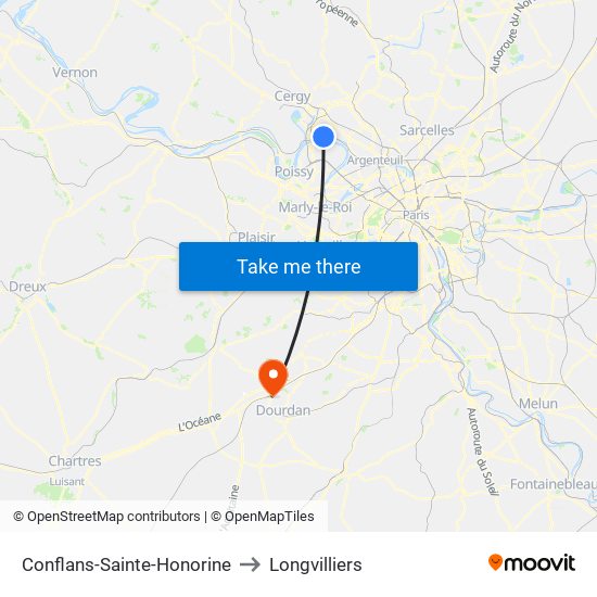 Conflans-Sainte-Honorine to Longvilliers map