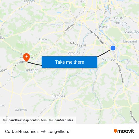 Corbeil-Essonnes to Longvilliers map