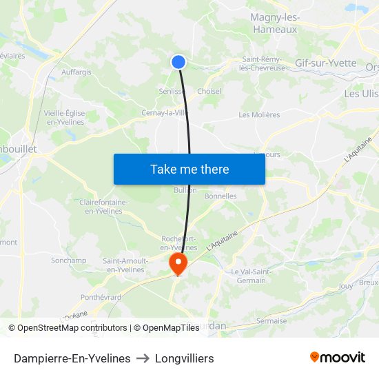 Dampierre-En-Yvelines to Longvilliers map