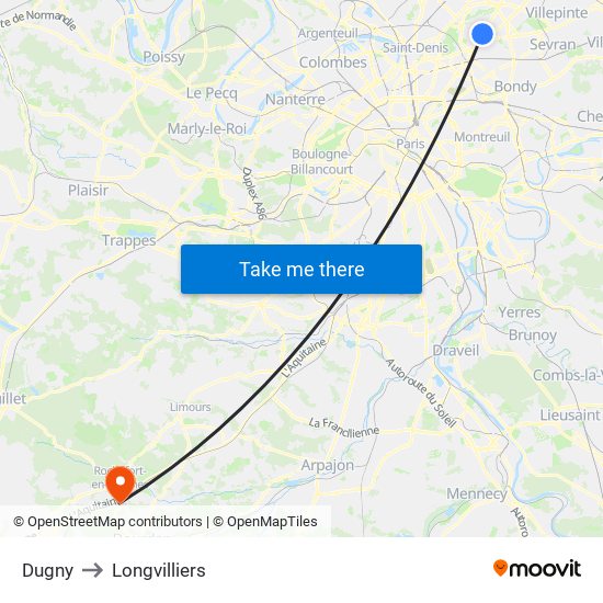 Dugny to Longvilliers map
