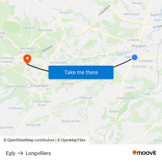 Egly to Longvilliers map