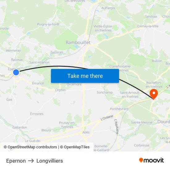 Epernon to Longvilliers map