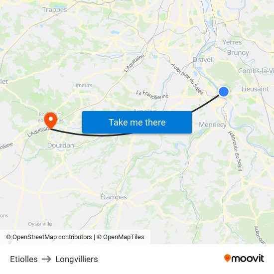 Etiolles to Longvilliers map