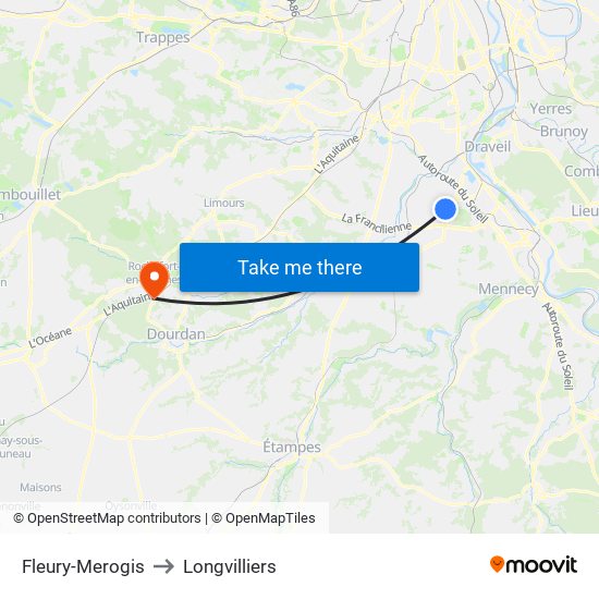 Fleury-Merogis to Longvilliers map
