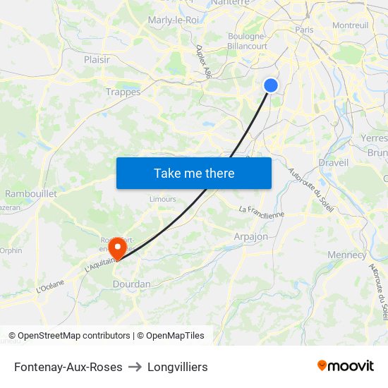 Fontenay-Aux-Roses to Longvilliers map